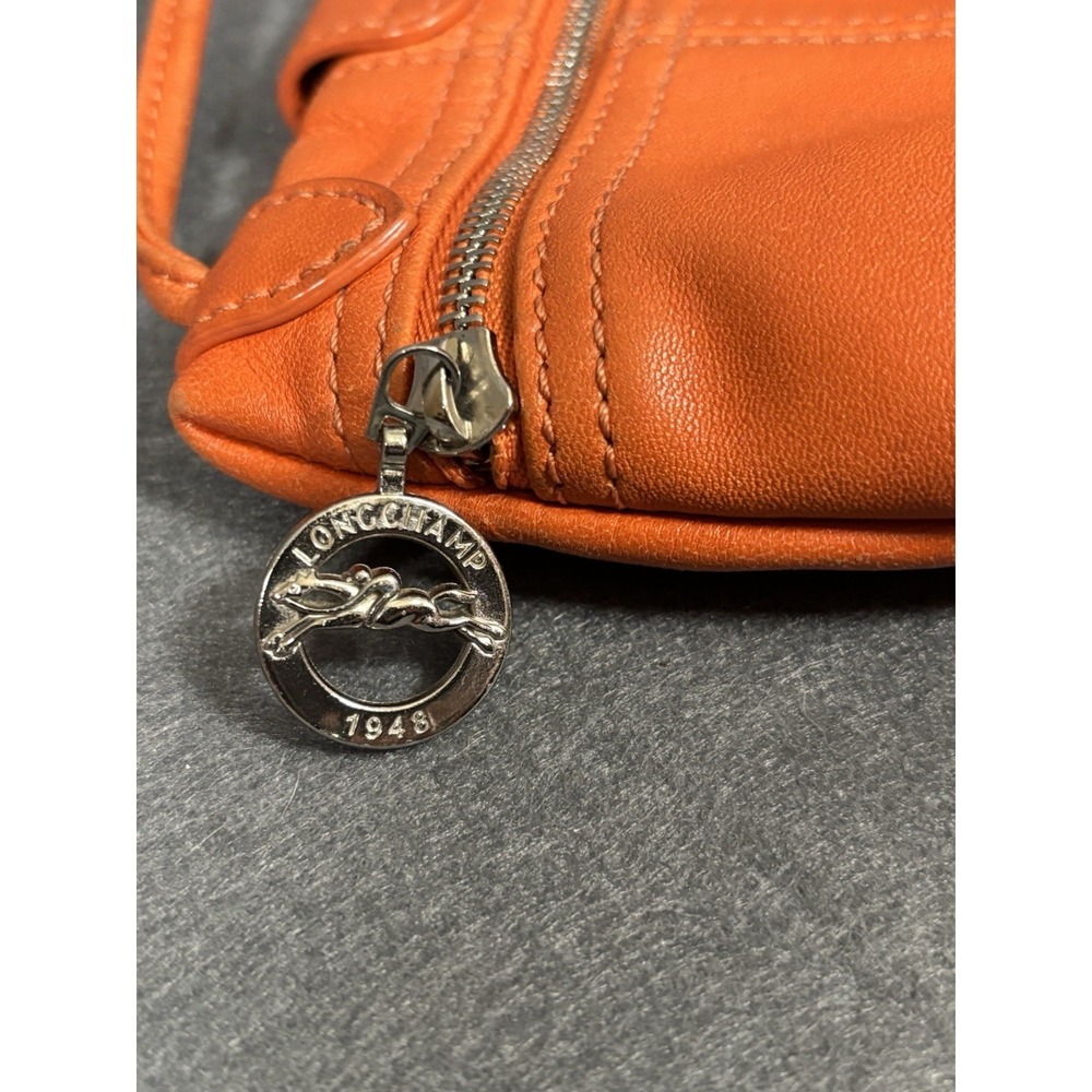 Longchamp Modele Depose Crossbody Bag Leather Orange Cognac Silver Hardware - Picture 7 of 16